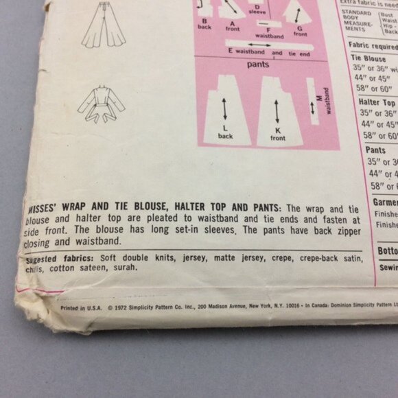 Vintage 70s Simplicity Pattern 5355 Wrap Blouse Halter Top Pants CUT 36" Bust - Picture 6 of 14